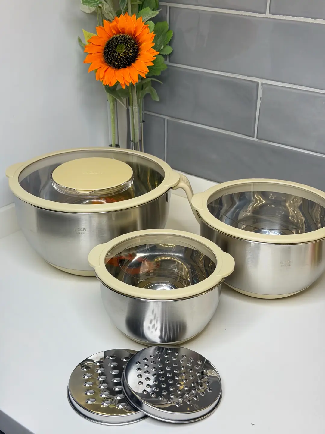 3 Lü Çelik Karıştırma/Saklama Kabı (Rendeli)