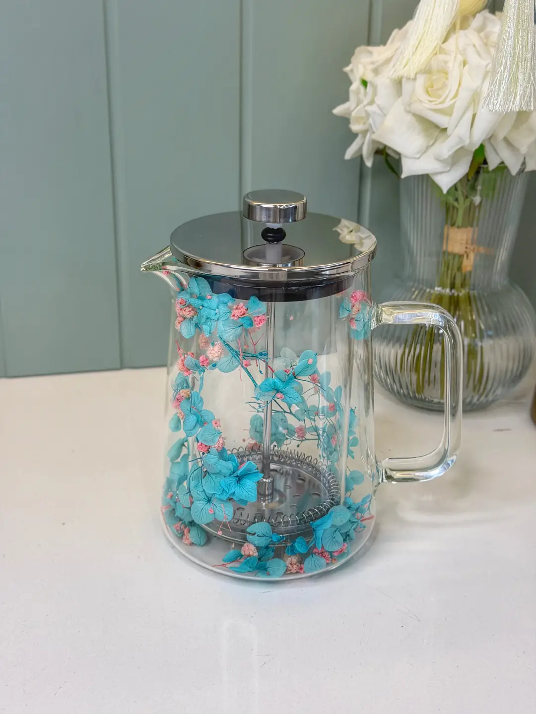 Çift Cidarlı Mavi French - Press Sürahi (Büyük Boy
