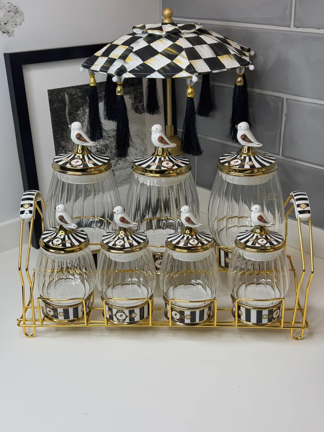 Lenora Siyah Gold Standlı Cam / Porselen Baharatlık
