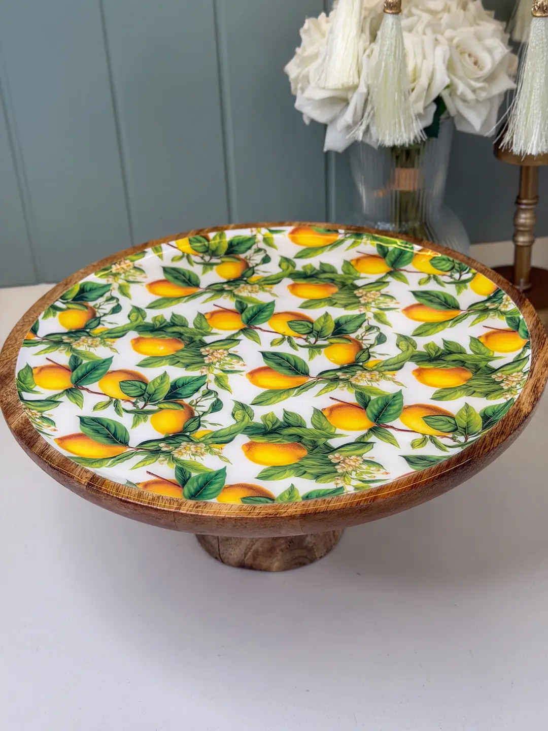 Mango Ağacı Limon Desen Ayaklı Sunum Tabağı
