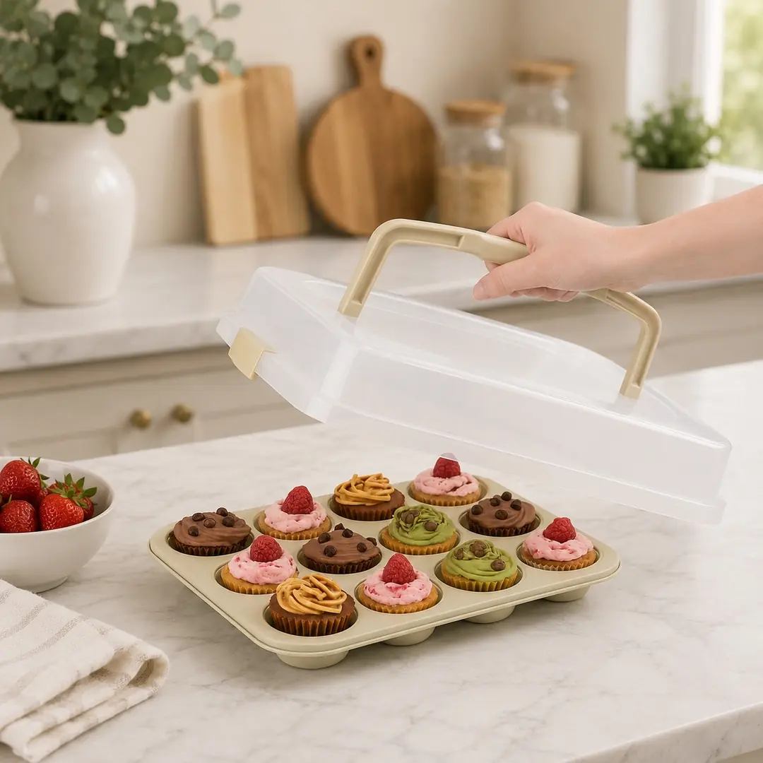 Sweetcase Kapaklı Muffin Kalıbı Krem